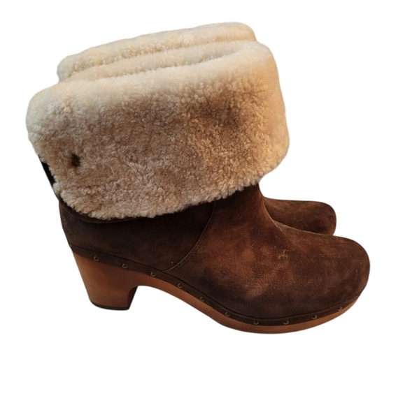 Ugg Lynnea Boots Size 9 Shearling Studded Wood Heel - Picture 1 of 10